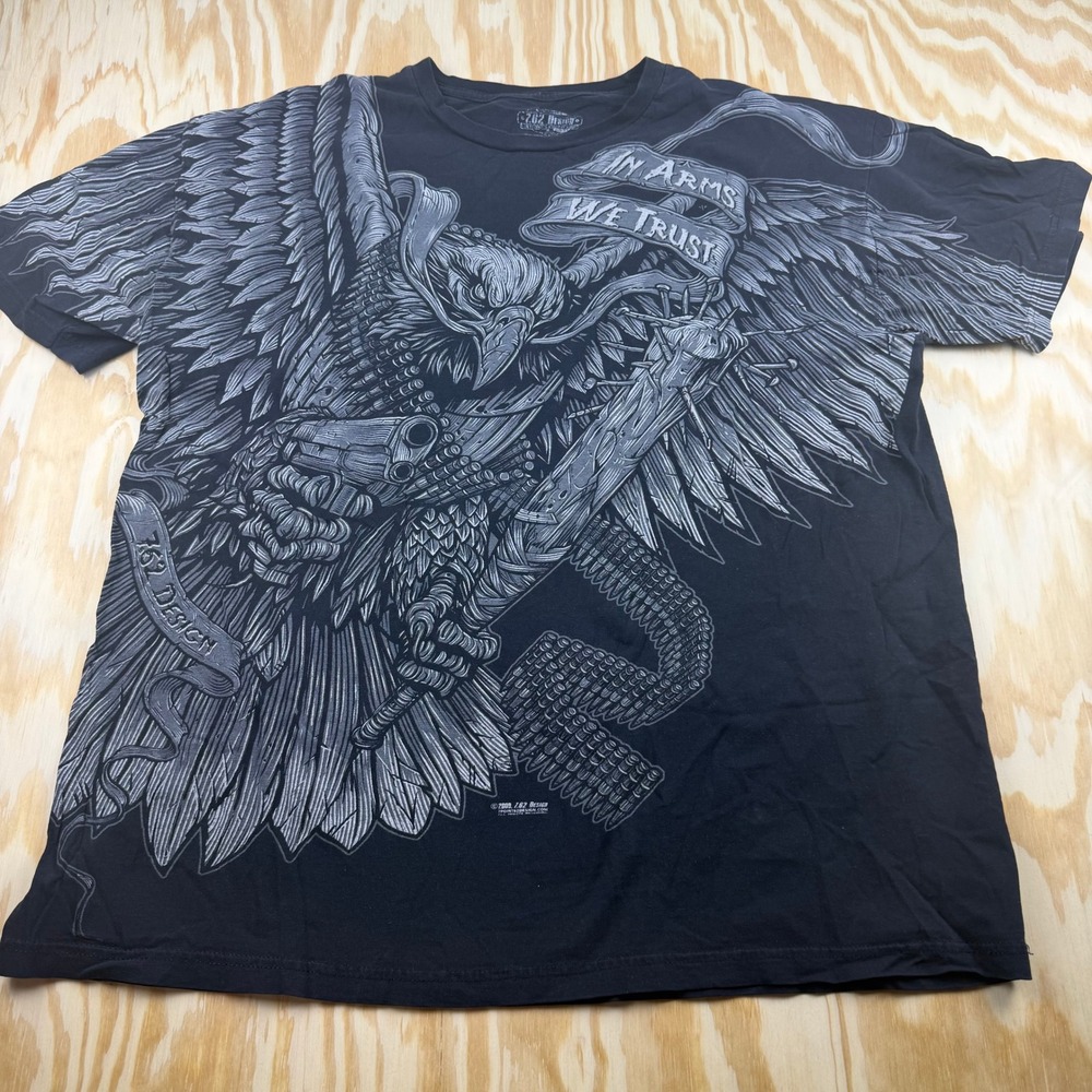 7.62 Design In Arms We Trust Eagle Graphic Tee Mens XL Black 2009 Y2K Shirt